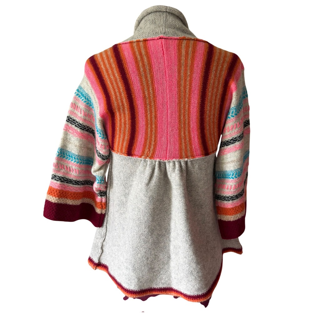 Free People Cardigan Sweater Boho Striped Wool Blend Grey Medium - Picture 2 of 9
